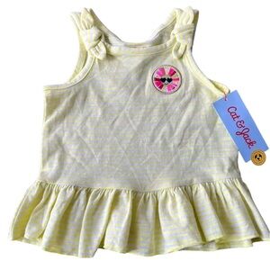 Cat & Jack Baby Girl Tank Top, 12 Months, Yellow White Striped, NEW